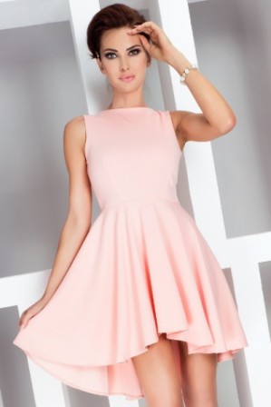 Společenské skater šaty růžové, vel. M|Krátké šaty s volnou skládanou sukní a páskem kolem pasu z pevného materiálu ideální na svatbu, nebo na ples