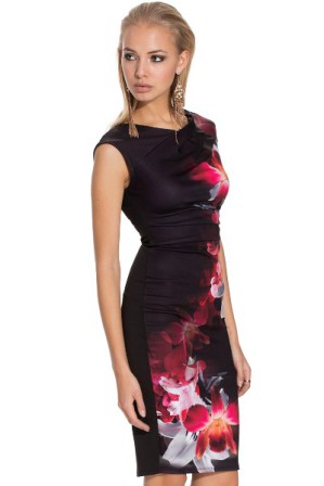 Elegantní koktejlové šaty s potiskem květin barevné 5589