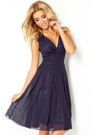 Luxusni lehke spolecenske letni saty s volnou sukni, tmave modre S-271-BE (1)